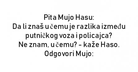 VIC : Pita Mujo Hasu: Da li znaš u čemu je razlika između putničkog voza i policajca?