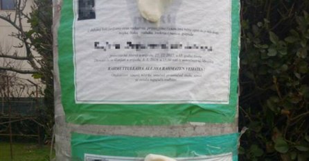 STRAŠNO: Muslimanske smrtovnice na stupu u Zagrebu premazali svinjskom masti (FOTO)