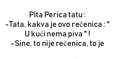 VIC : Pita Perica tatu : -Tata, kakva je ovo rečenica : " U kući nema piva " !