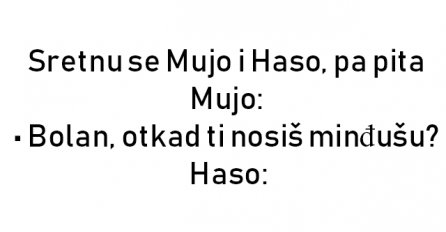 VIC : Sretnu se Mujo i Haso, pa pita Mujo: • Bolan, otkad ti nosiš minđušu?