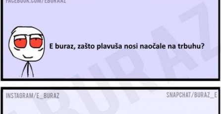 E buraz, zašto plavuša nosi naočale na trbuhu?