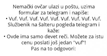 VIC : Nemački ovčar ulazi u poštu, uzima formular za telegram i napiše: