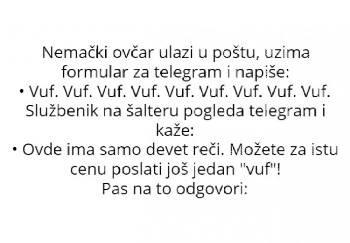 VIC : Nemački ovčar ulazi u poštu, uzima formular za telegram i napiše: