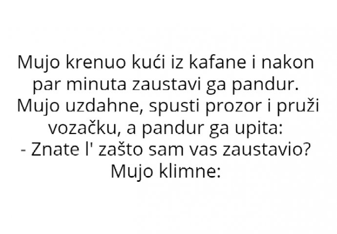 VIC : Mujo krenuo kući iz kafane i nakon par minuta zaustavi ga pandur.