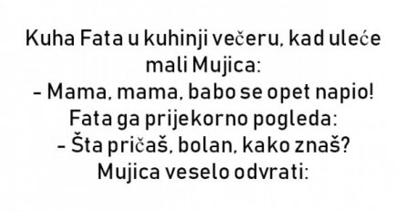 Kuha Fata u kuhinji večeru, kad uleće mali Mujica: