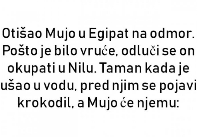 Otišao Mujo u Egipat na odmor. Pošto je bilo vruće, odluči se on okupati u Nilu.