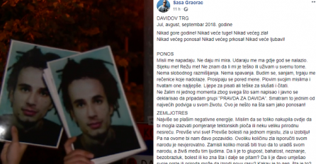 Zbog Sašine objave u grupi 'Pravda za Davida' niko ne može zaustaviti suze: PRILAZE LJUDI, DODIRUJU GA. GRLE GA. LJUBE GA!