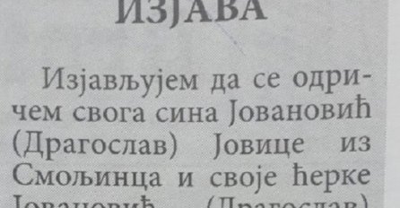 SRPKINJA SE ODREKLA SINA I KĆERKE PREKO NOVINA: Pogledajte njenu izjavu (FOTO)
