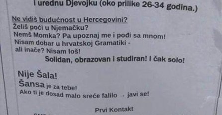 HERCEGOVAČKI ŠVABO, OBRAZOVAN I STUDIRAN, TRAŽI DJEVOJKU: Ljubavni oglas nasmijao Balkan, A TEK KAD ČUJETE USLOVE!