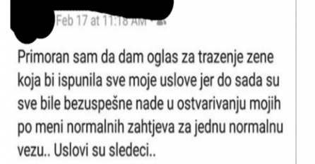 CRNOGORAC OBJAVIO KONKURS ZA DJEVOJKU SVOJIH SNOVA, SVI KOMENTARIŠU NJEGOVE KRITERIJUME: Da li su NORMALNI ili SUMANUTI?