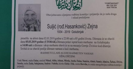 Na Ahiret preselila srebrenička majka kojoj su u ratu ubili šestoricu sinova, snahu i unuke