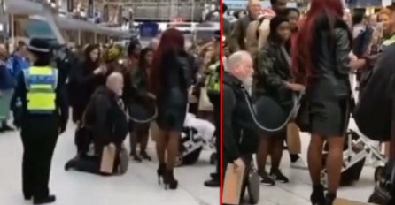 JUTROS SU SVI GLEDALI U NJIH: Žena na lancu šetala muškarca, a onda su ugledali NATPIS KOJI JE NOSIO (VIDEO)