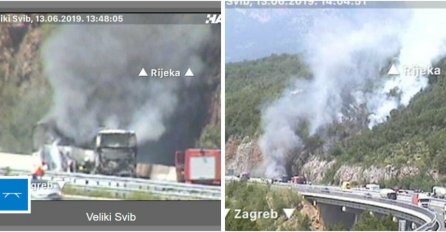 DRAMA NA AUTOPUTU, ZAPALIO SE AUTOBUS: Djeca se nalaze u blizini,  saobraćaj obustavljen