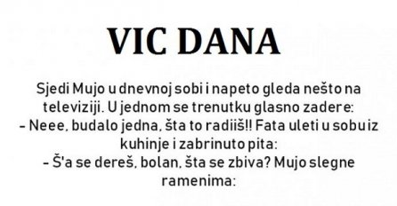 VIC : Sjedi Mujo i napeto gleda nešto na televiziji