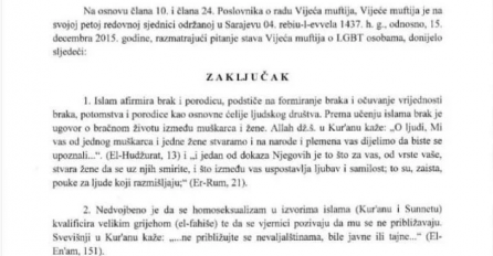 STAV ISLAMSKE ZAJEDNICE O LGBTIQ OSOBAMA: “Prema učenju islama brak je ugovor o bračnom životu između muškarca i žene”
