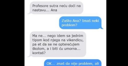 POSLALA SAM PORUKU PROFESORU DA NE MOGU DOĆI NA NASTAVU, A ONDA MI JE NAPISAO NEŠTO ZGRAŽAVAJUĆE:  Pozlilo mi je, ne želim više nikada da se vraćam u školu!