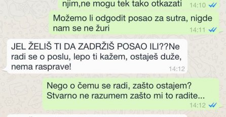 ŠEF MI JE NAPISAO DA MORAM VEČERAS OSTATI DUŽE NA POSLU: Kad mi je napisao šta želi od mene ŽIVOT MI SE ZGADIO, KAKO OVO DA URADIM SVOM MUŽU??