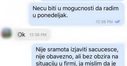 ŠEFICI JE POSLALA PORUKU DA JOJ JE BRAT PREMINUO I DA NEĆE DOĆI NA POSAO: Dobila je užasan odgovor o kojem BRUJI SRBIJA 