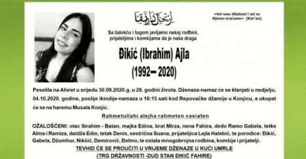 Poznato vrijeme i mjesto dženaze i ukopa poginule Ajle Đikić iz Konjica