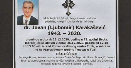 STIGLE TUŽNE VIJESTI: U 78. GODINI PREMINUO JE ČUVENI DOKTOR JOVAN KARAKAŠEVIĆ