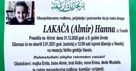 Tuga i u Bugojnu: Danas je dženaza devetogodišnjoj Hanni