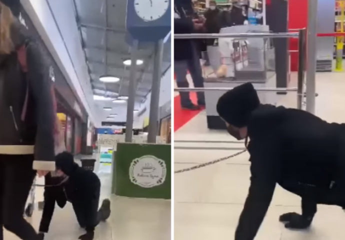 SUSJEDI U ŠOKU! Djevojka šetala mladića na uzici usred trgovačkog centra: Pogledajte snimak koji svi dijele (VIDEO)