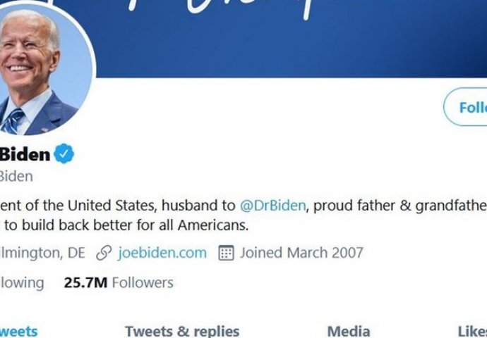 Biden preuzeo predsjednički Twitter profil i zapratio osobu koju je Trump blokirao