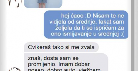 JAVIO SAM SE DJEVOJCI KOJA ME ISMIJAVALA U SREDNJOJ, zvala me CVIKERAŠ: Poslao sam joj svoju sliku nakon 10 godina i ŠOKIRALA SE, MOLI DA IZAĐEMO