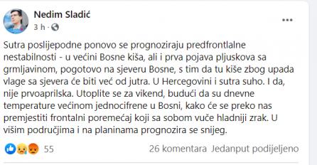 PROGNOZA NEDIMA SLADIĆA, NIJE PRVOAPRILSKA ŠALA: Evo šta nas čeka za vikend