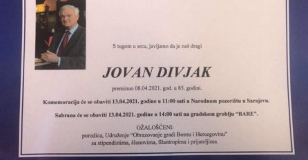 Poznat datum i mjesto sahrane generala Jovana Divjaka