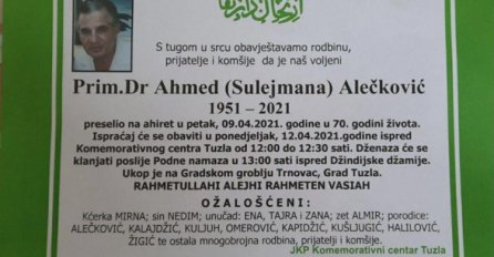 Preminuo prim. dr. Ahmed Alečković