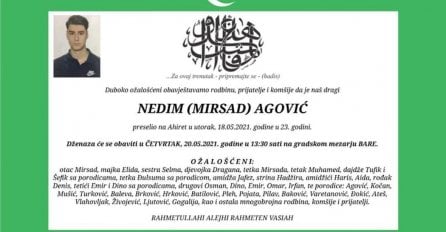 Tužna vijest: Preminuo 23-godišnji Nedim Agović