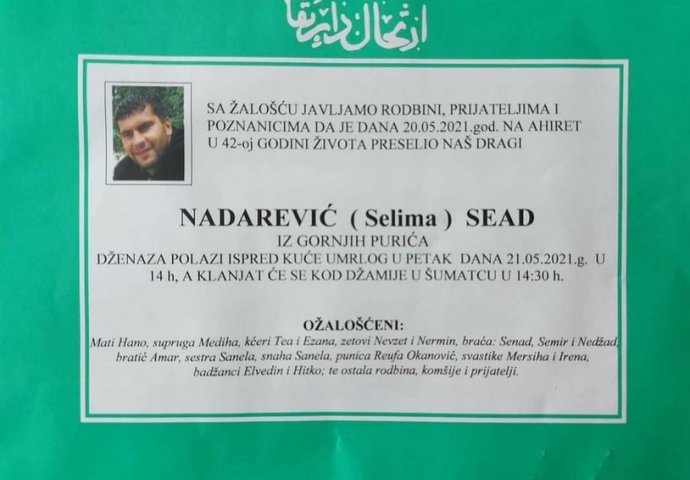 Tužne vijesti ne biraju vrijeme, ugašen je još jedan mladi život: Preminuo je Sead Nadarević