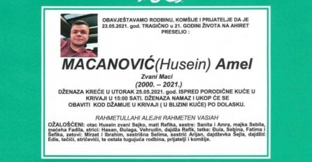 Danas dženaza 21-godišnjaku koji je poginuo u saobraćajnoj nesreći u Cazinu