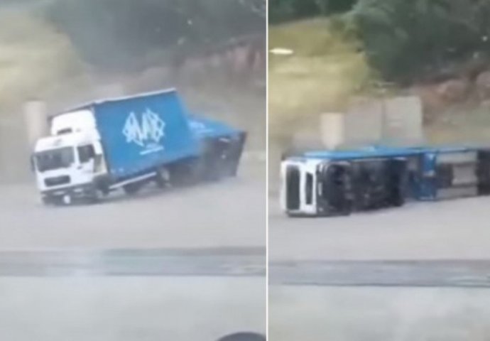 Objavljen snimak: Pogledajte kako je nevrijeme prevrnulo kamion