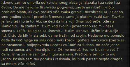 "Iskreno sam se umorila od konstantnog plaćanja izlazaka i za sebe i za dečka"