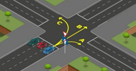 DA LI STE DOBILI VOZAČKU PREKO ŠTELE?  U kojim smjerovima smije da se kreće plavi automobil? (RJEŠENJE)