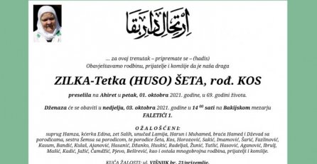 POSLJEDNJI ISPRAĆAJ: Dženaza tetki Zilhi bit će klanjana u nedjelju