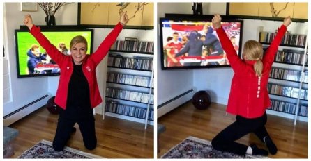 Kolinda na koljenima i s rukama u zraku proslavila pobjedu Hrvatske