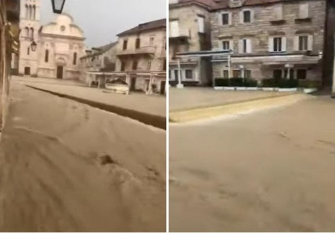 JAKO NEVRIJEME POGODILO REGION: Trgovi i ulice pod vodom, grom zapalio krov porodične kuće na Hvaru! (VIDEO)