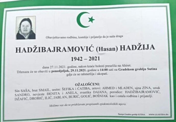 Tužna vijest : Preminula Hadžija Hadžibajramović