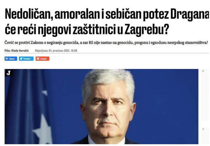 Jutarnji list: Čovićev potez je nedoličan i amoralan, da li je to stav i Zagreba?