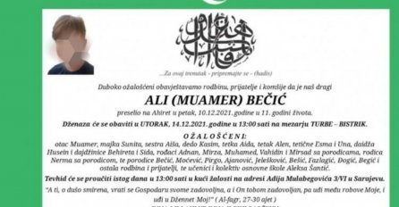Poznato vrijeme i mjesto dženaze tragično stradalom 11-godišnjem Aliju Bečiću