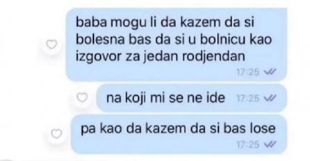 PITAO BAKU MOŽE LI REĆI DA JE BOLESNA DA SE IZVUČE SA ROĐENDANA: Bakin odgovor hit! 