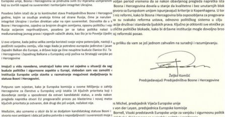 Željko Komšić službeno zatražio kandidatski status za BiH u EU (FOTO)