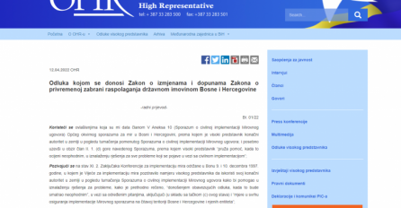 Odluka Christiana Schmidta stupila na snagu, pročitajte detalje zakona