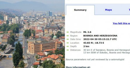 Novi zemljotres u BiH, epicentar u Sarajevu