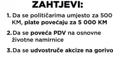 Novi "protesti" u BiH: Traže da plate političarima povećaju za 5.000 KM