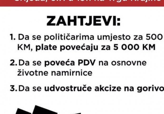 Novi "protesti" u BiH: Traže da plate političarima povećaju za 5.000 KM