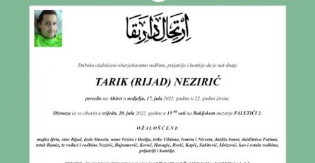 U 22. godini preminuo sarajevski student Tarik Nezirić